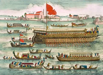 Tipos de embarcaciones nombradas de los venecianos, en el Lido, 1693